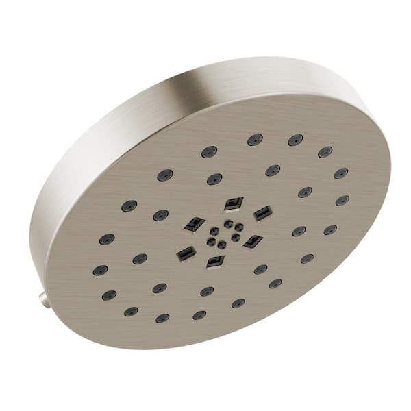 Delta 4-Spray Patterns 1.75 GPM 8 in. Wall Mount Fixed Shower Head with H2Okinetic in Lumicoat Stainless