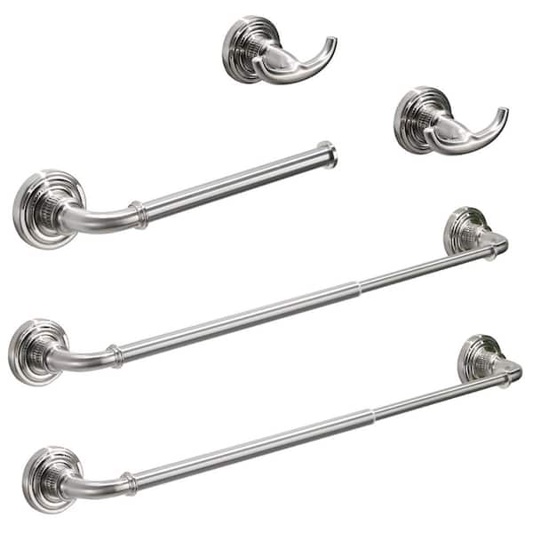 Satico 5-Piece Bath Hardware Set with Towel Bars Toilet Paper Holder Robe Hook in Brushed Nickel