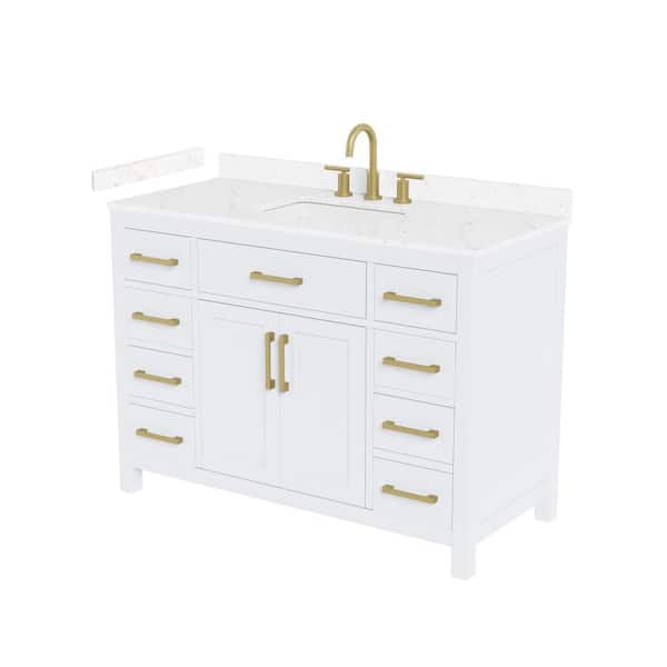 Beckett 48 in. Single Freestanding White Bath Vanity with Carrara Cultured Marble Top