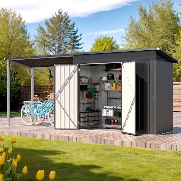 AECOJOY 14 ft. W x 4 ft. D Metal Outdoor Open-Sided Storage Shed