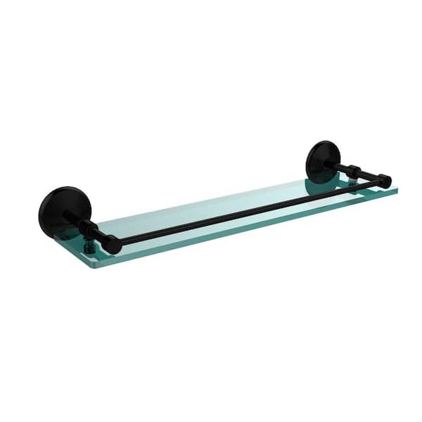 Allied Brass Monte Carlo 22 in. L x 3 in. H x 5 in. W Clear Glass Bathroom Shelf with Gallery Rail in Matte Black