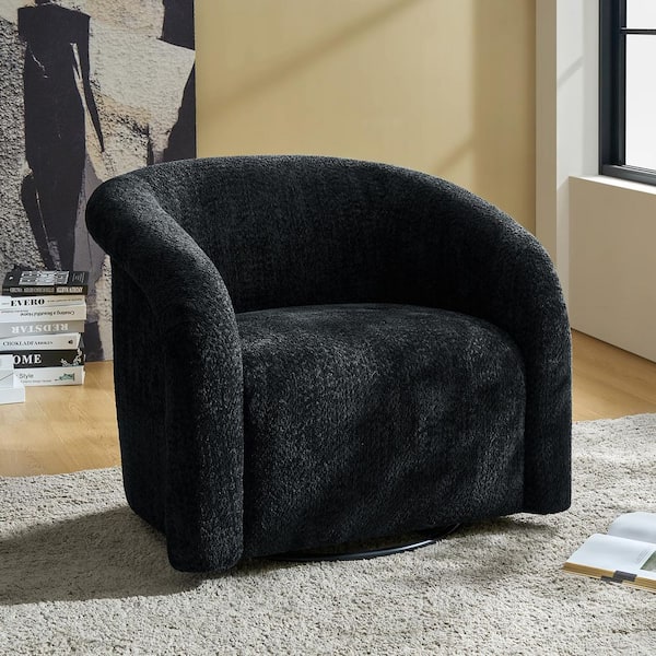JAYDEN CREATION Olivia Black Boucle Fabric Swivel Accent