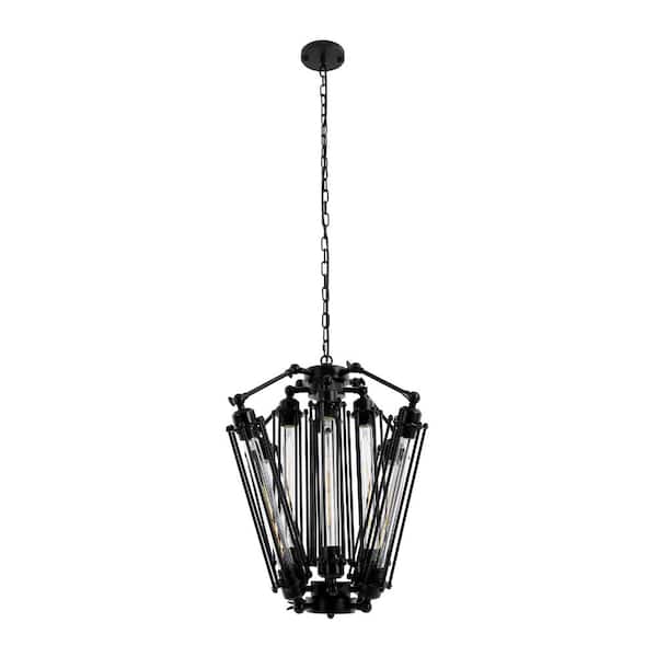 OUKANING Retro 8 Light Black Unique Pendant Steampunk Geometric
