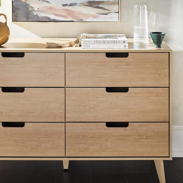 Modern Riviera 6-Drawer 52 in. Dresser with Cutout Handles