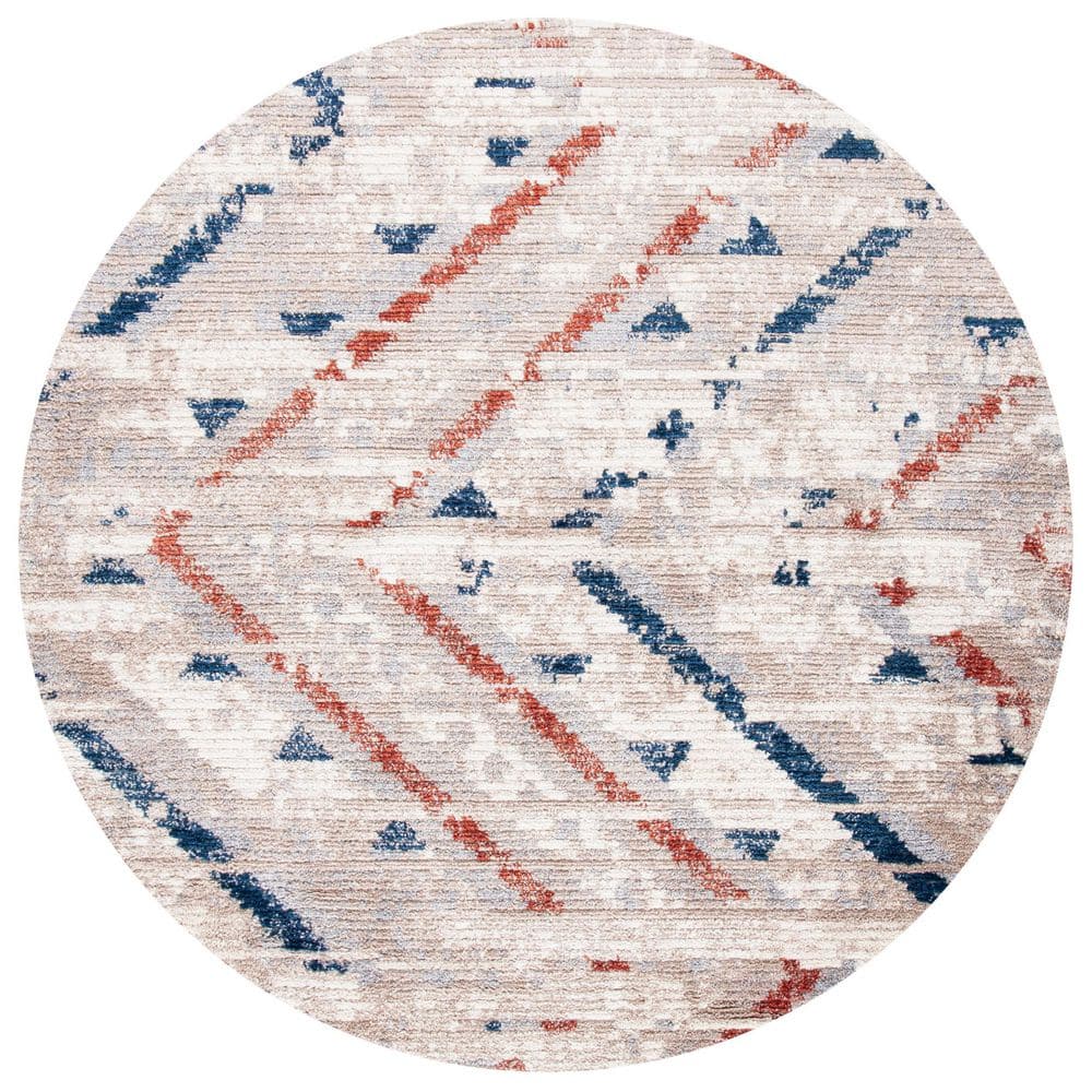 SAFAVIEH Morocco 7 ft. x 7 ft. Gray/Navy Distressed Western Round Area ...