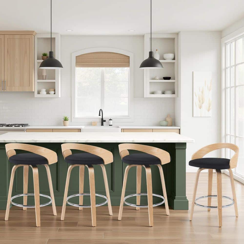 Sonia 31 in. H Black / Oak Open Back Wood Bar Stool with Polyester Fabric Seat Set of 4 price history on PriceWatchPro