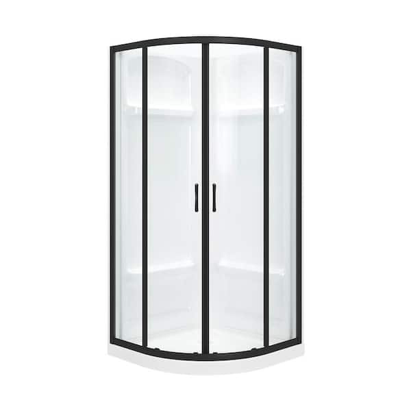 36in. L x 36in. W x 76in.H Shower Insert Kit w/Base/Wall/Door Corner Drain & Sliding Framed Shower Door in Matte Black