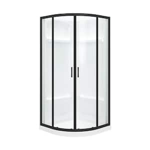 Breeze 36 in. L x 36 in. W x 77 in. H Quadrant Shower Kit with Clear Sliding Door in Black, Shower Pan, and Walls