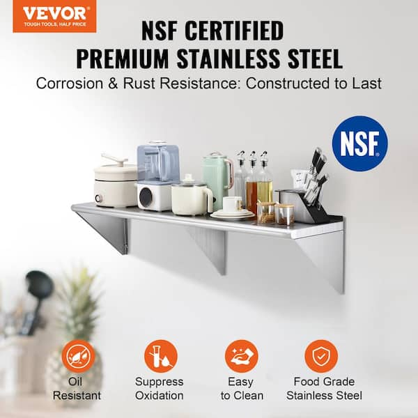 VEVOR Stainless Steel Kitchen Shelving Adjustable Shelf Storage Heavy Duty Shelving for Kitchen Commercial Office - 4-Tier(46in)