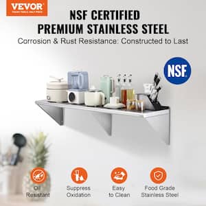 Stainless Steel Shelf 14 in. x 60 in. Wall Mounted Floating Shelving 400 lbs. Load Commercial Shelves Silver