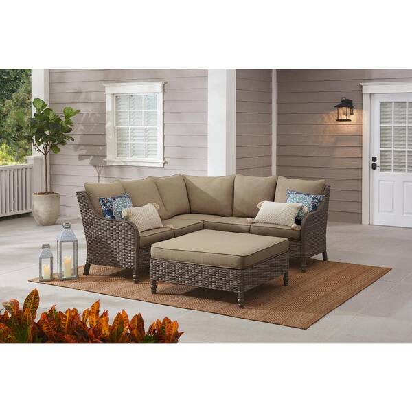 Hampton Bay Windsor 4-Piece Brown Wicker Outdoor Patio Sectional Sofa