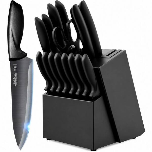 16-Piece Kitchen Knife Set with Wooden Block Organizer, High Carbon Stainless Steel Blades and Kitchen Scissors