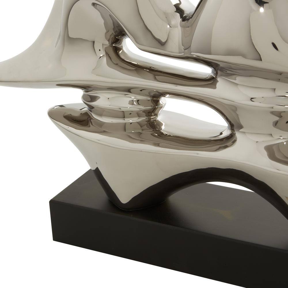 Silver Porcelain Abstract Sculpture with Dark Wood Base