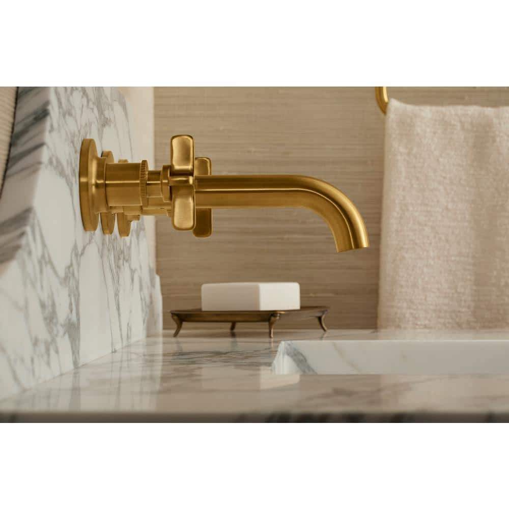 Matte Black Wall-Mount Bathroom Sink Faucet with Knurled Levers
