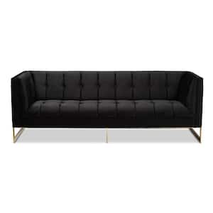 Ambra 83.5 in. Square Arm Velvet Straight Sofa in Black