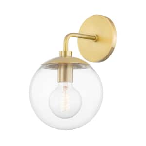 Meadow 1-Light Aged Brass Wall Sconce with Clear Glass Shade