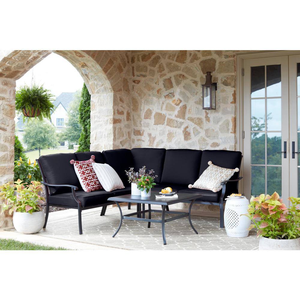 Hampton Bay Redwood Valley Black 4Piece Steel Outdoor Patio Sectional