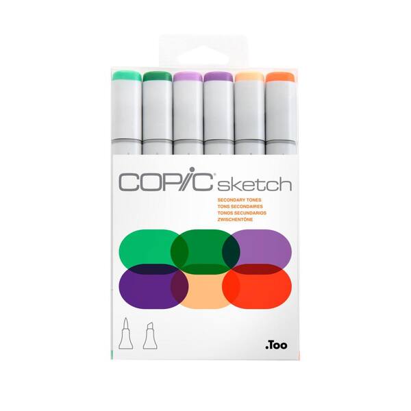 Copic Sketch Marker Set, Secondary Tones, (6-Colors)