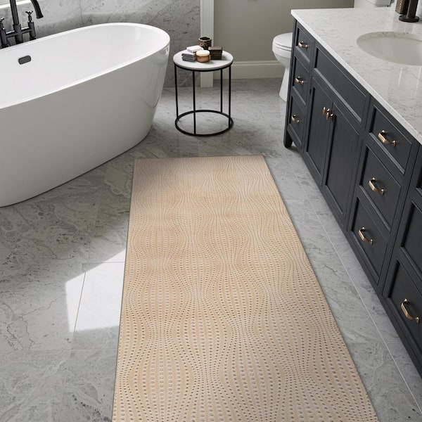 Harmony 2 x 7 ft. Beige Non-Slip Rubber Back Washable Polyester Wave Runner Rug