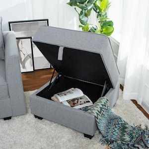 Square Ottoman Module for Modular Sectional Sofa, Storage Ottoman Footrest and Square Seat Cube, Linen Foot Stool - Gray