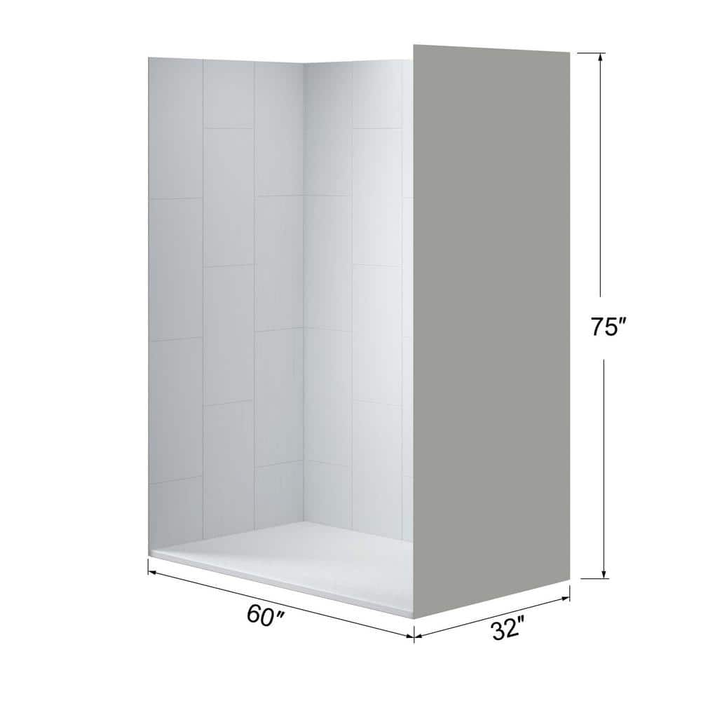 White Textured Solid Surface Alcove Shower Kit with Brushed Nickel Trim