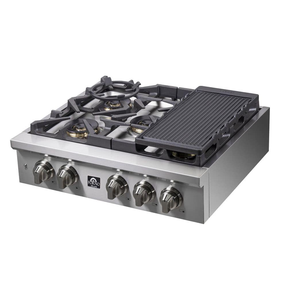 30-inch Stainless Steel 5 Burner Gas Cooktop with Cast Iron Grates