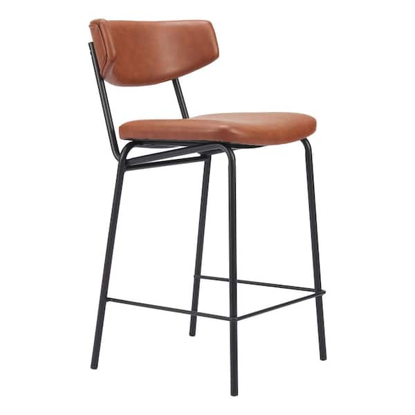 ZUO Charon 30.3 in. Open Back Brown Plywood Frame Counter Stool with Faux Leather Seat - (Set of 2)