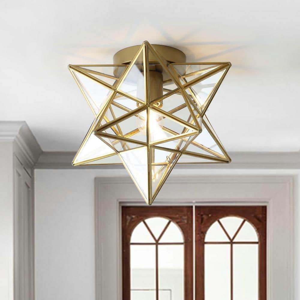 JONATHAN Y Stella 12 in. Gold Moravian Star Flush Mount Light with Clear  Glass Shade JYL9035B The Home Depot