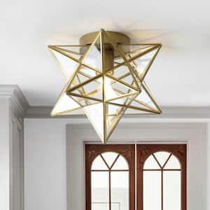 Stella 12 in. Gold Moravian Star Flush Mount Light with Clear Glass Shade