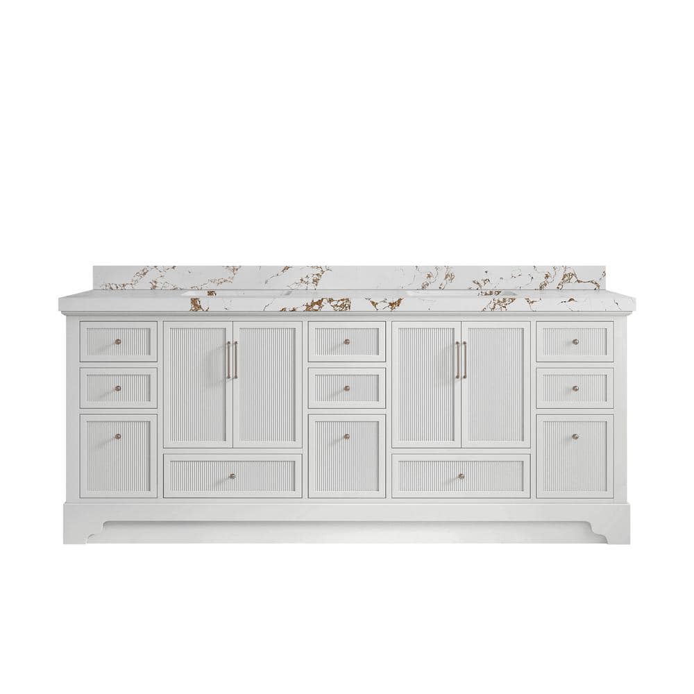 "Alys 84 in. W x 22 in. D x 36 in. H Double Sink Bath Vanity in White with 2"" Viola Brown Quartz Top" price history on PriceWatchPro