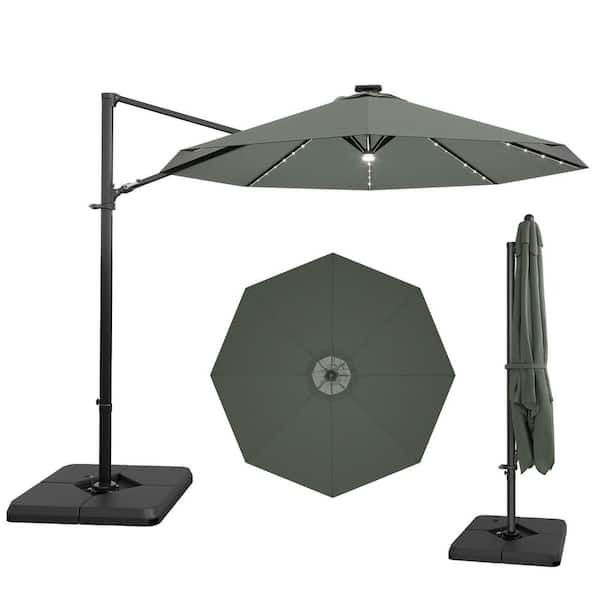 10 ft. Market Cantilever Outdoor Patio Umbrella with 360° Rotation and a Base in Gray