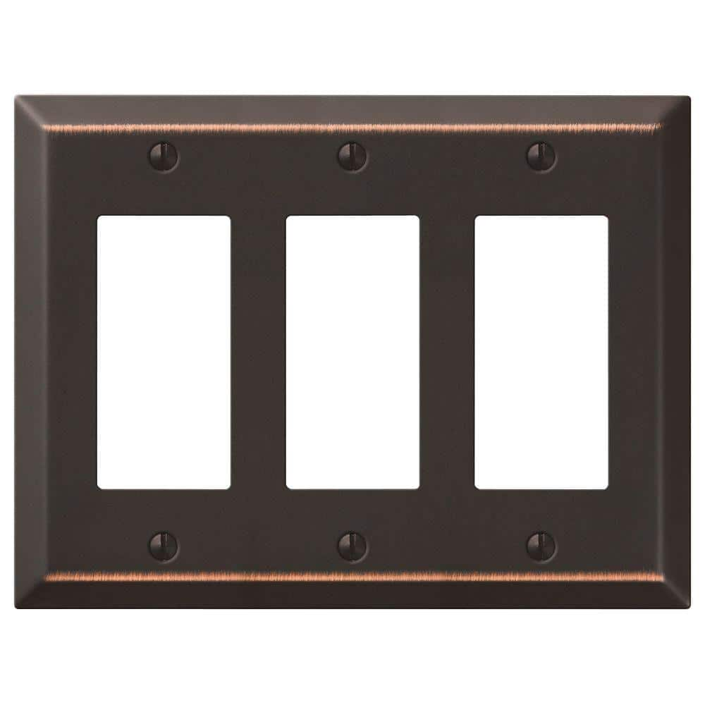 Metallic 3 Gang Rocker Steel Wall Plate - Aged Bronze -  AMERELLE, 163RRRDB