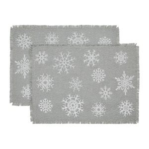 Yuletide 19 in. W. x 13 in. H Gray Snowflake Cotton Burlap Placemat Set of 2