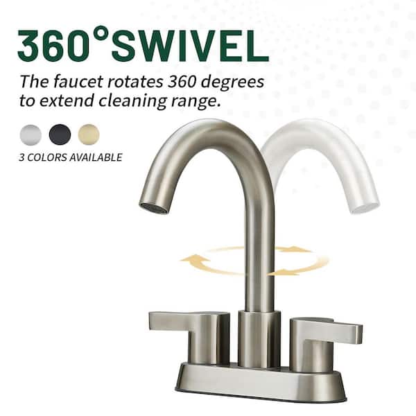 Rotatable 4 in. Centerset Double Handle Bathroom Faucet with Drain Kit Included in Brushed Nickel