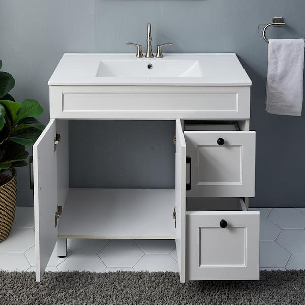 Euroco 18.07 inchw Bathroom Vanity with Sink,Bathroom Cabinet with 2 Doors & Drawer, White