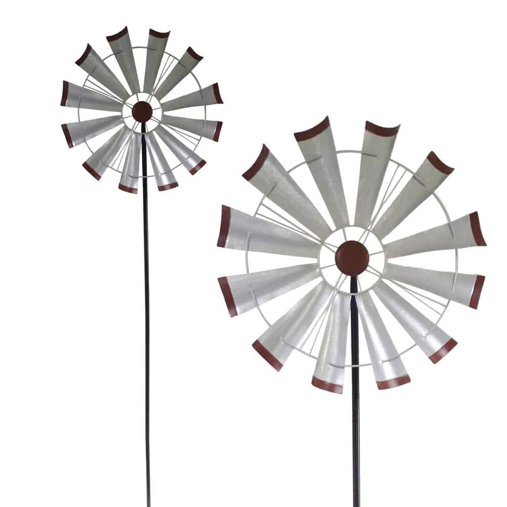 Silver Metal Windmill Garden Stake