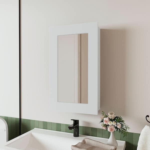 Blisstyle White 15.3 in W x 25.7 in. H Modern Rectangle Particle Board Framed Mirror Wall Mirror Bathroom Vanity Mirror