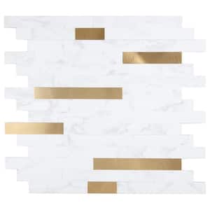 Peel and Stick Backsplash PVC Sticker Wallpaper Smart Tile in Kara White With Gold (5-Sheets 12 in. x 12 in.)
