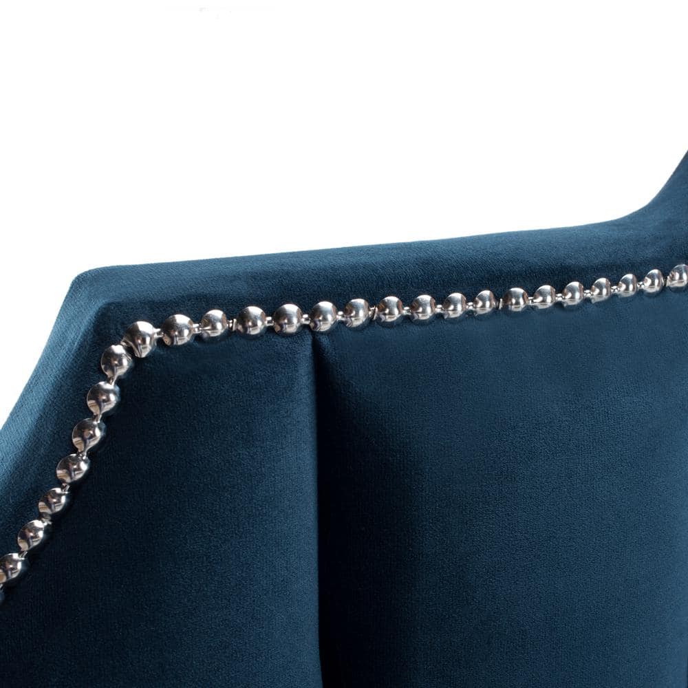 Elegant Navy Full-Size Velvet Upholstered Platform Bed with Nailhead Trim