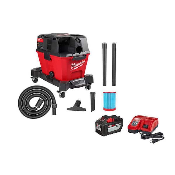 Milwaukee M18 FUEL 6 Gal. Cordless Wet/Dry Shop Vacuum W/Filter, Hose, Accessories and M18 12.0 Ah Battery and Rapid Charger Kit