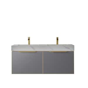 Alicante 48 in. W x 20.9 in. D x 21.7 in. H Double Sink Bath Vanity in Grey with White Sintered Stone Top