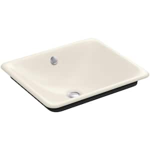 Iron Plains 18" Square Drop-in/Undermount Cast Iron Bathroom Sink in Biscuit with Black Painted Underside