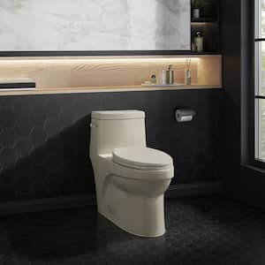 Virage 1-piece 1.28 GPF Single Flush Elongated Left Side Handle Toilet in Bisque Seat Included