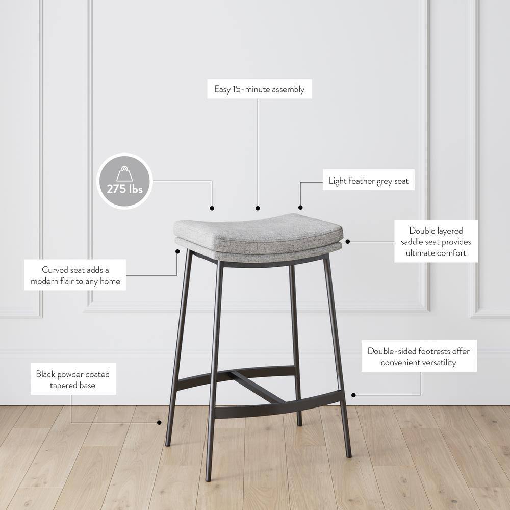 Arlo 27" Grey Upholstered Saddle Seat Backless Bar Stools, Set of 2