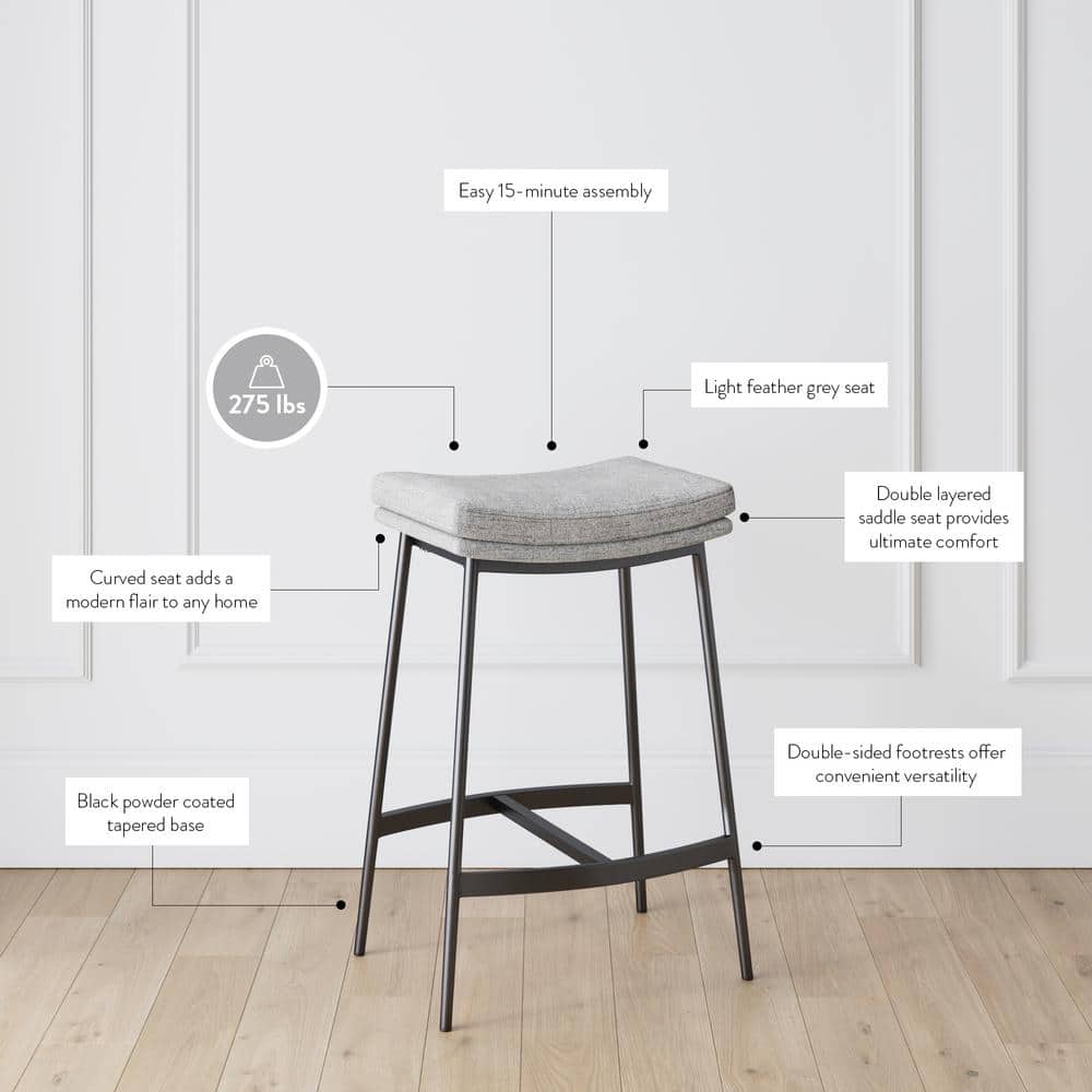 Feather Grey Upholstered Saddle Seat Backless Bar Stool