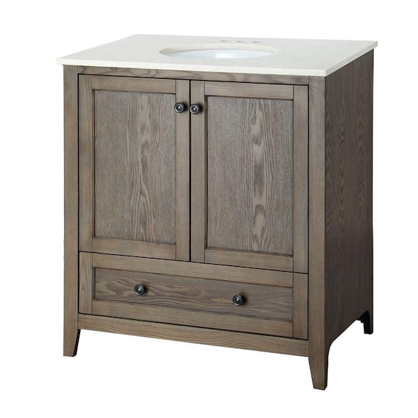 Home Decorators Collection Brentwood 31-1/2 in. W x 19 in. D Bath Vanity in Driftwood with Engineered Stone Vanity Top in Cream
