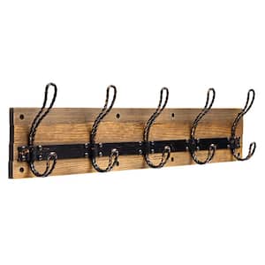 27 in. Rustic Pine and Distressed Brass Hook Rack