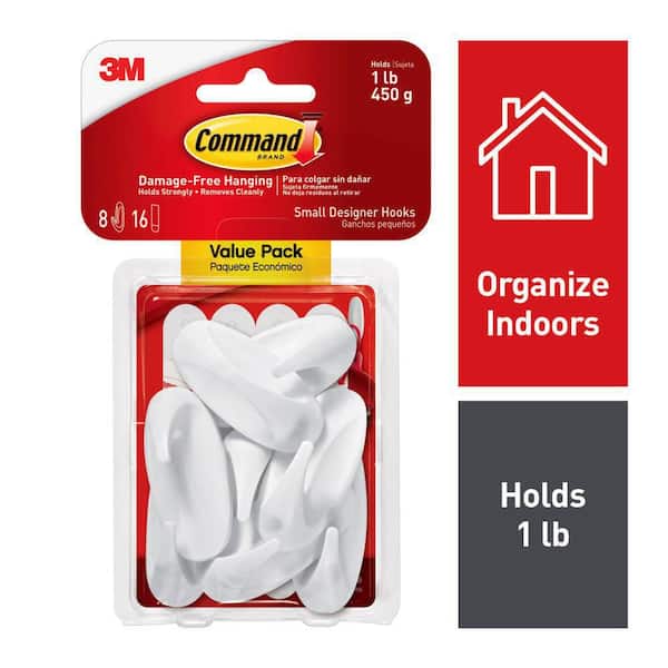 Command 1 lb. Small White Designer Hook Value Pack (8 Hooks, 16 Strips)  17082-8ES - The Home Depot