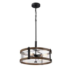 Light Pro 18 in. 4-Light Matte Black Farmhouse Style Drum Pendant With Barn Wood Accents