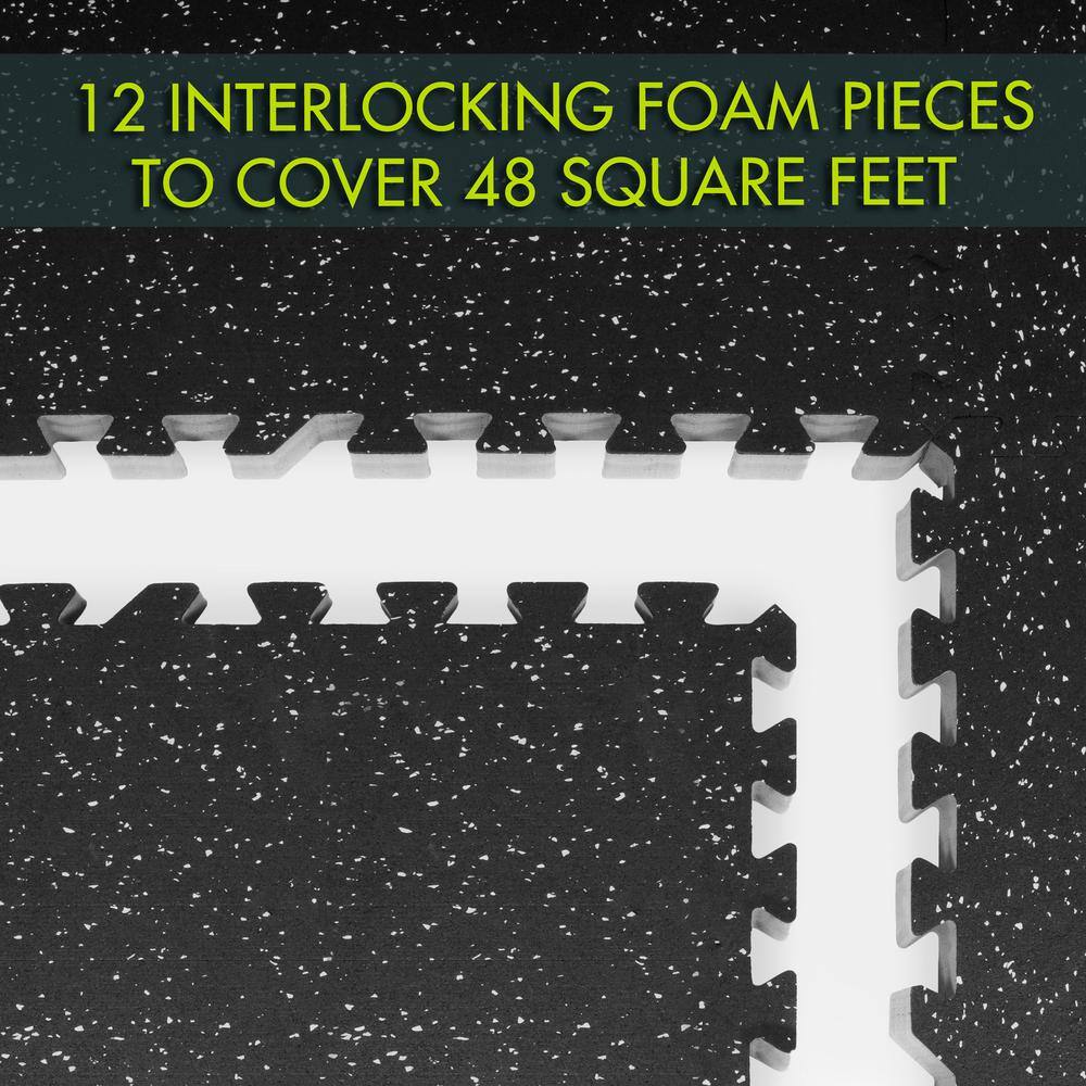 Black and Grey Rubber Top Exercise Puzzle Mat, 48 Sq Ft, 12 Tiles